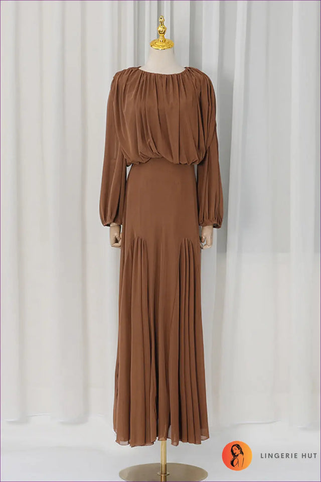 A Line Dress with Ruched Waist - Soft Focus Charm