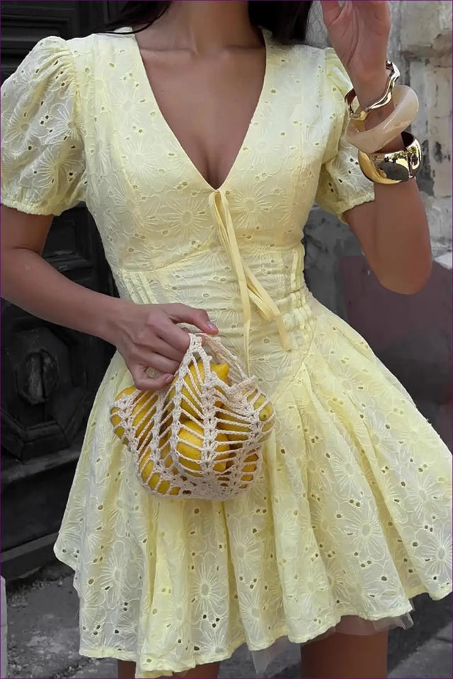 A Line Dress with Ruched Waist - Sunlit Ease