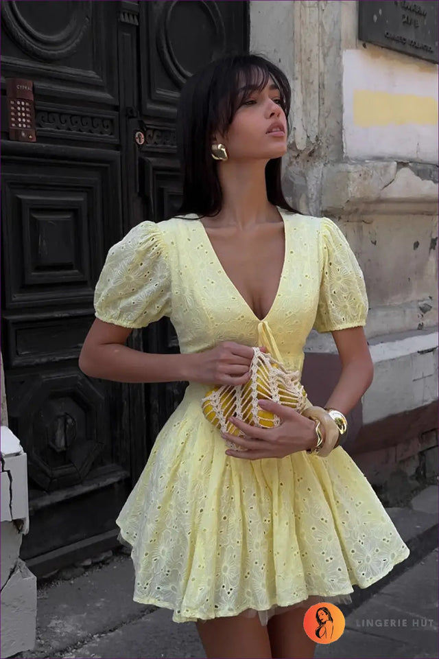 A Line Dress with Ruched Waist - Sunlit Ease