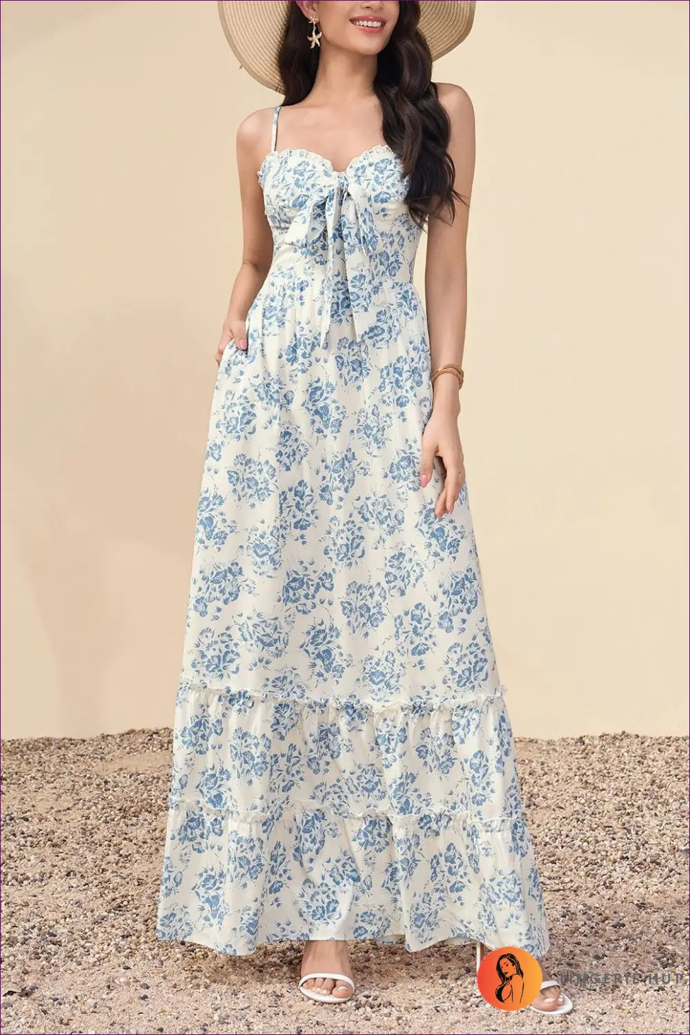 A Line Dress with Ruffle Trim - Easy Elegance - Xs / Blue Bouquet - Casual • Cotton • Dresses - Lingerie Hut