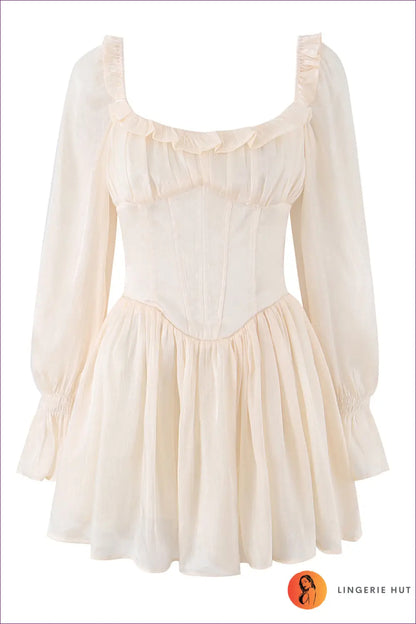 A Line Dress with Ruffle Trim - Effortless Grace - s / Apricot - Casual • Cotton • Dresses - Lingerie Hut