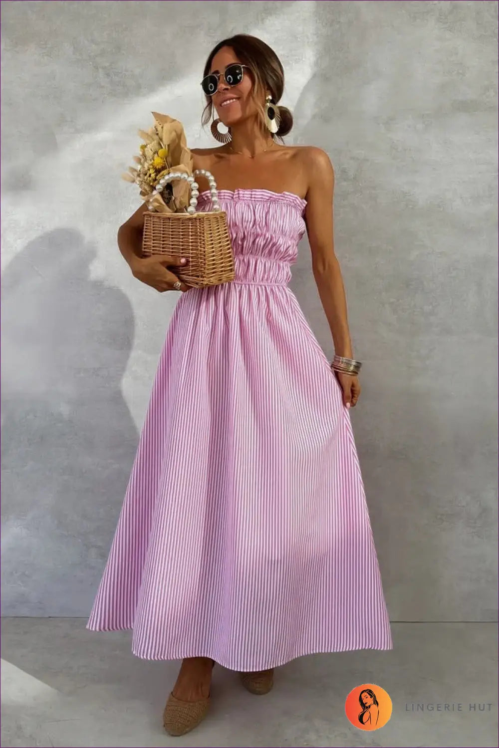 A Line Dress with Ruffle Trim - Late Afternoon Glow - s / Pink - Casual • Cotton • Dresses - Lingerie Hut