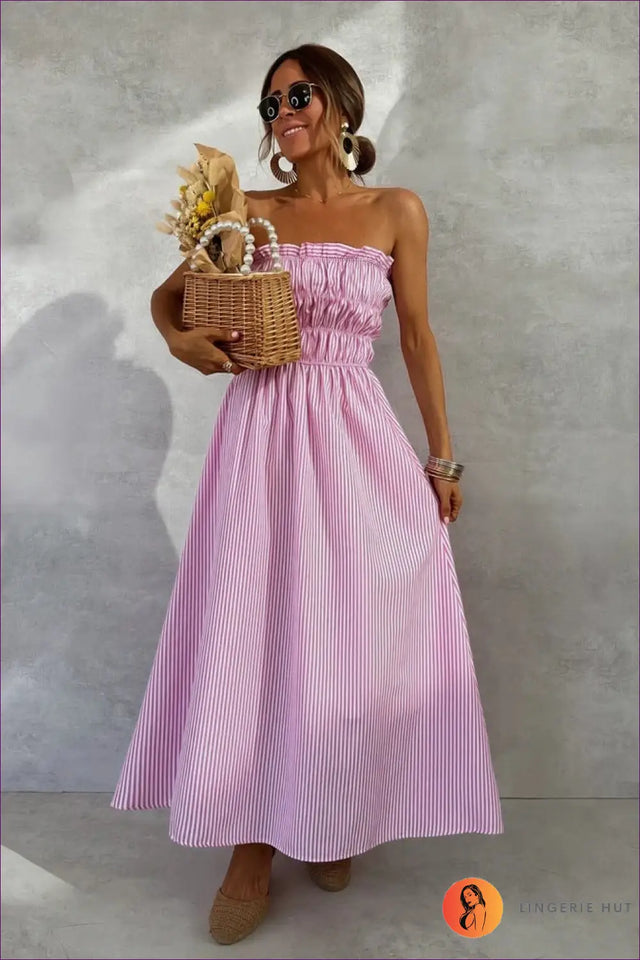 A Line Dress with Ruffle Trim - Late Afternoon Glow