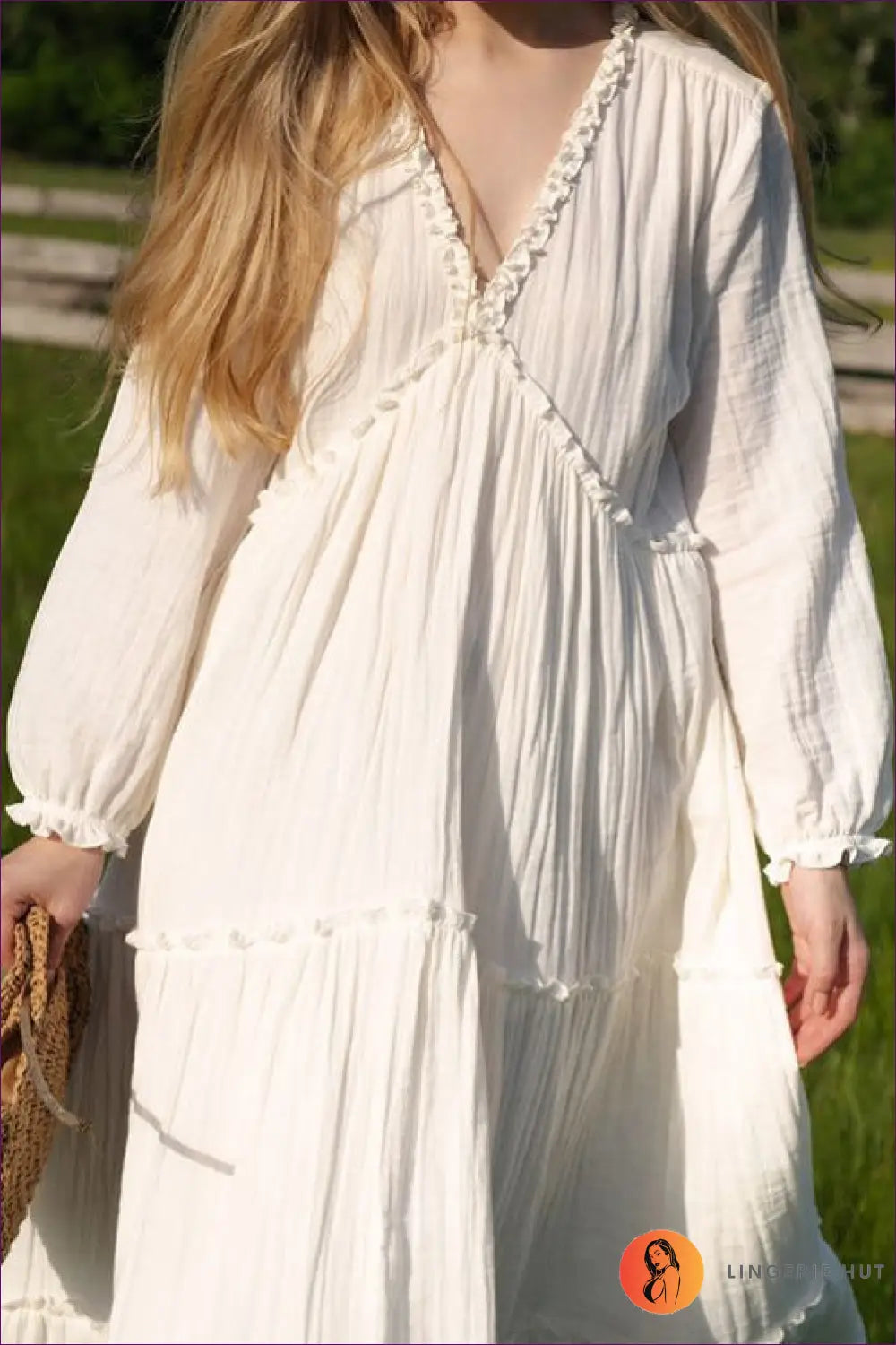 A Line Dress with Ruffle Trim - Sunlit Ease - Casual • Cotton • Dresses - Lingerie Hut