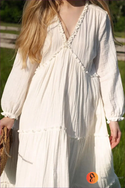 A Line Dress with Ruffle Trim - Sunlit Ease - Casual • Cotton • Dresses - Lingerie Hut