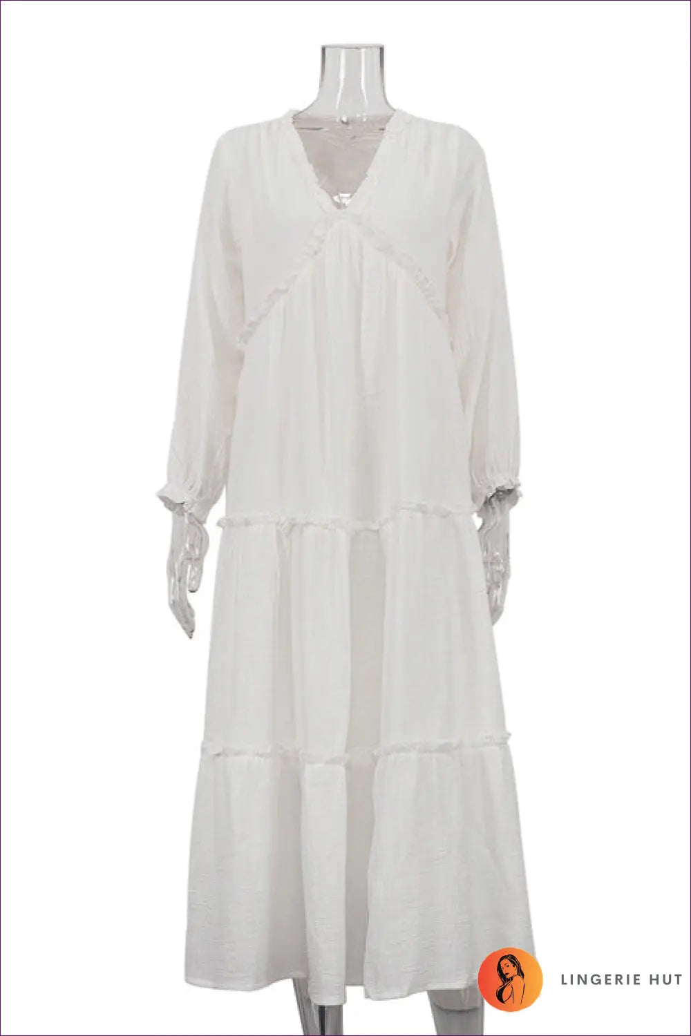 A Line Dress with Ruffle Trim - Sunlit Ease - s / White - Casual • Cotton • Dresses - Lingerie Hut