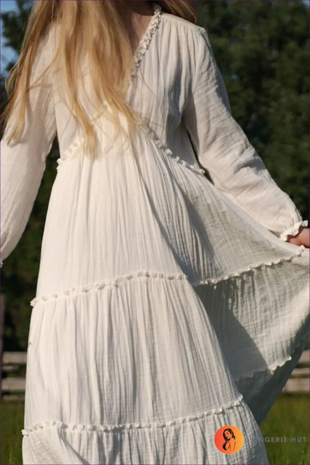 A Line Dress with Ruffle Trim - Sunlit Ease - Casual • Cotton • Dresses - Lingerie Hut