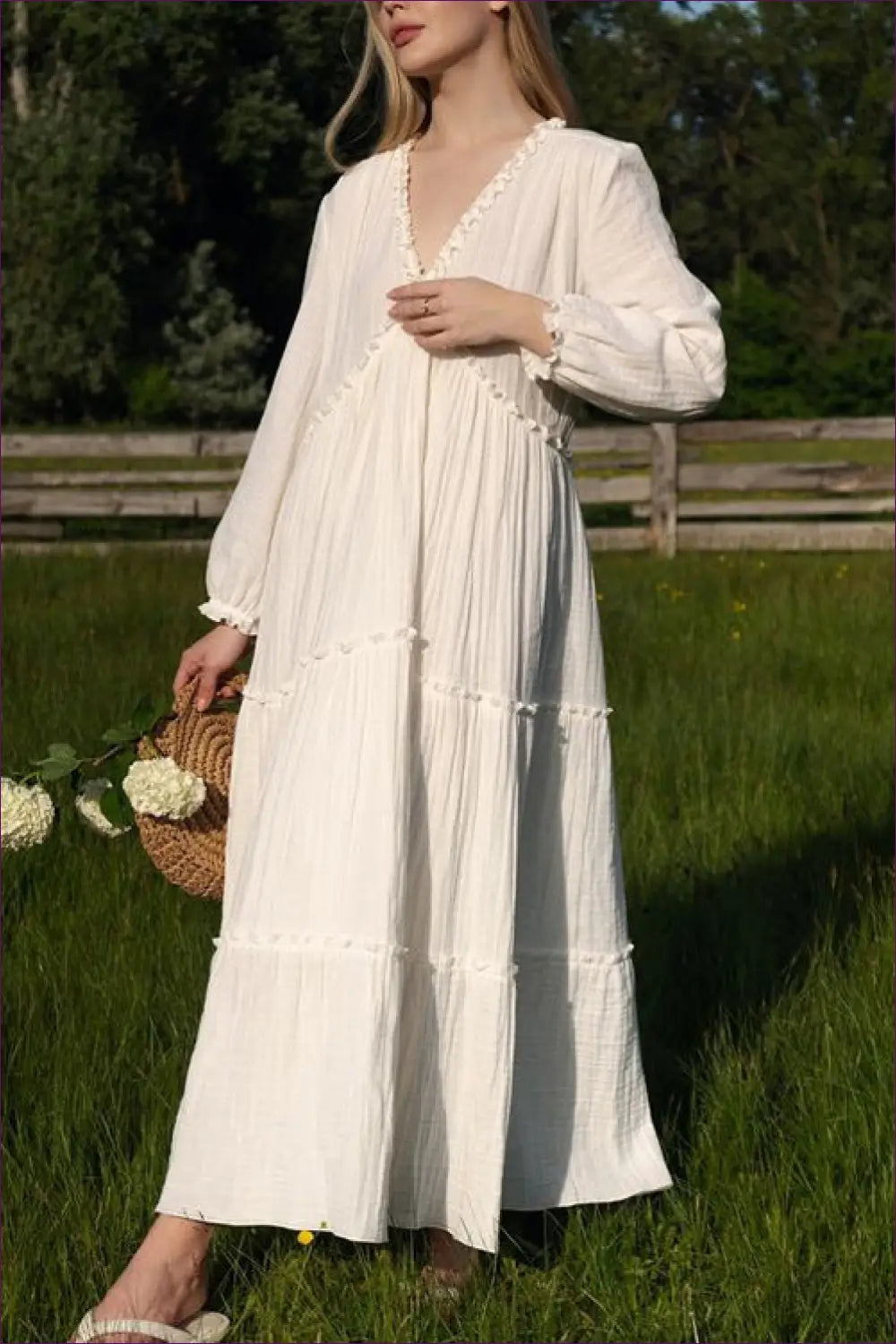 A Line Dress with Ruffle Trim - Sunlit Ease - Casual • Cotton • Dresses - Lingerie Hut