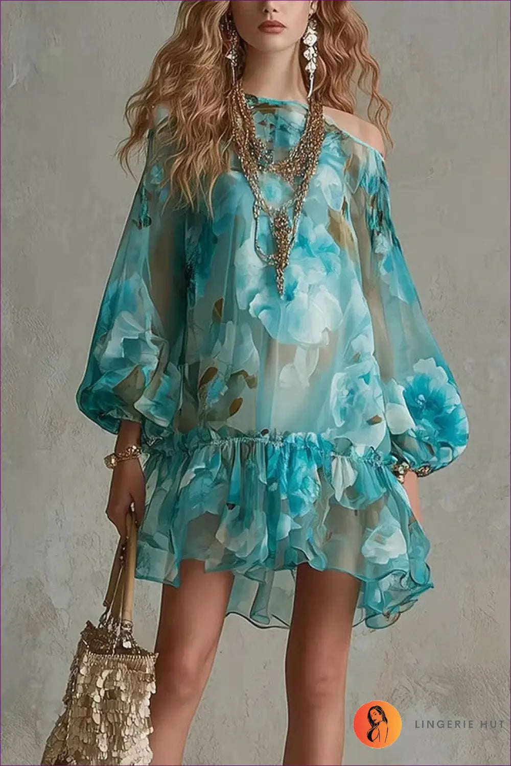 A Line Dress with Ruffle Trim - Warm Weather Poise - s / Turquoise - Casual • Cotton • Dresses - Lingerie Hut