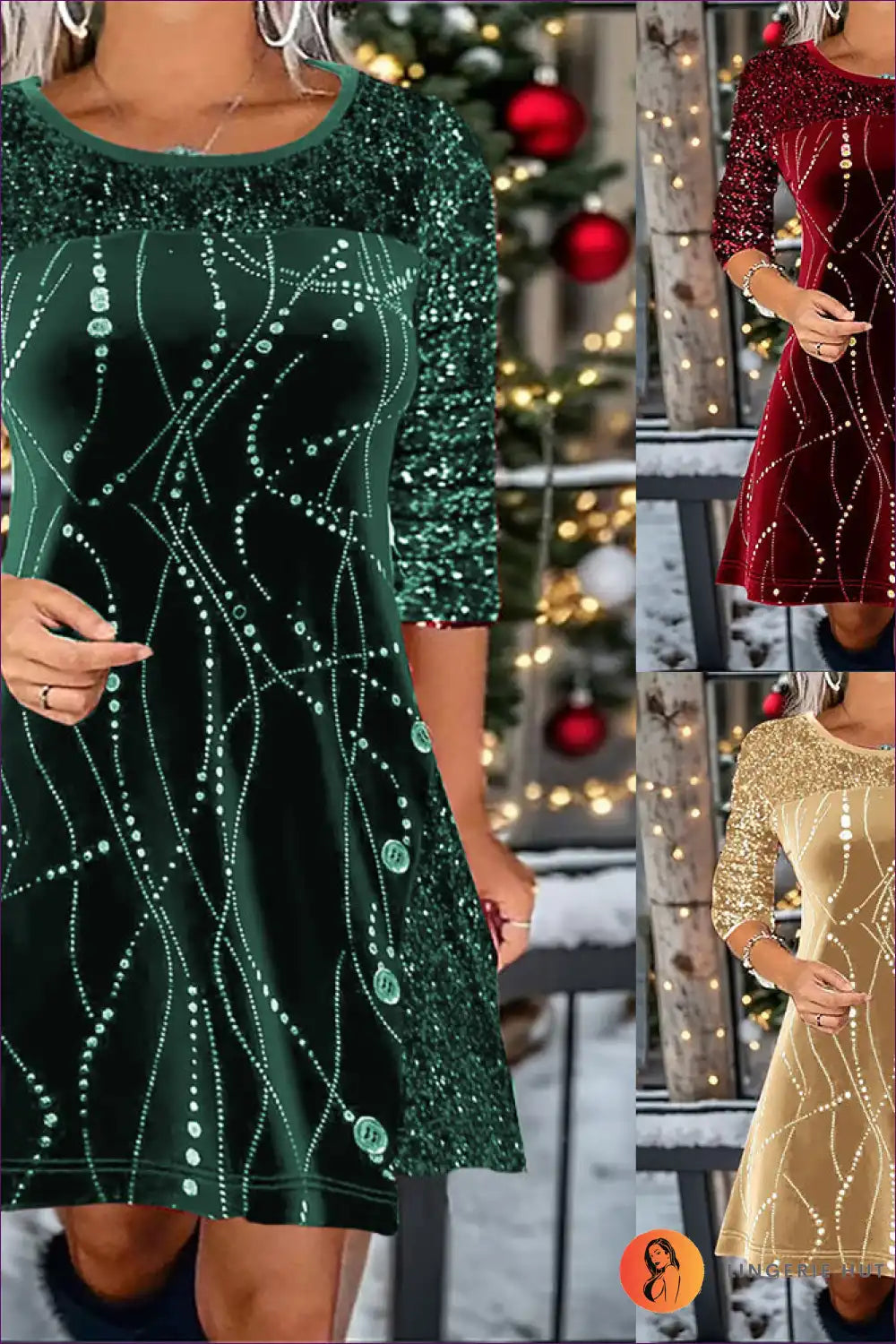 A-line Dress with Sequin Sleeves - Holiday Sparkle for A-line, All Season, Casual, Dress, Evening Wear