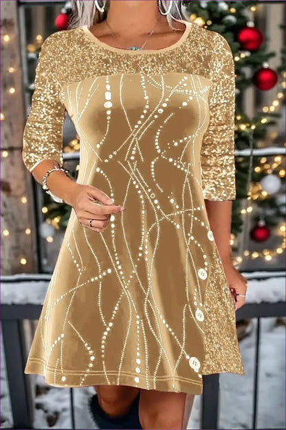 A-line Dress with Sequin Sleeves - Holiday Sparkle for A-line, All Season, Casual, Dress, Evening Wear