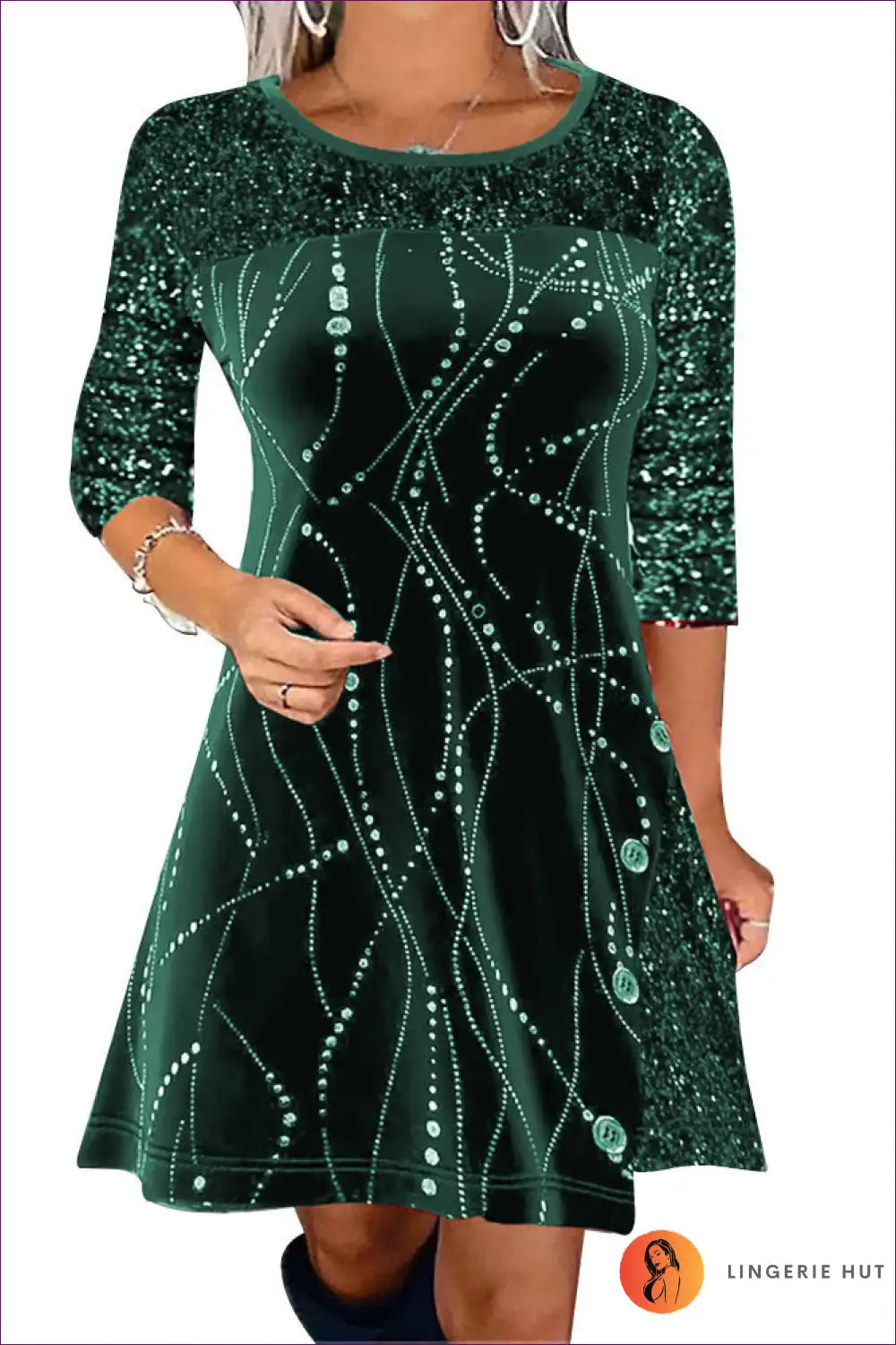 A-line Dress with Sequin Sleeves - Holiday Sparkle for A-line, All Season, Casual, Dress, Evening Wear
