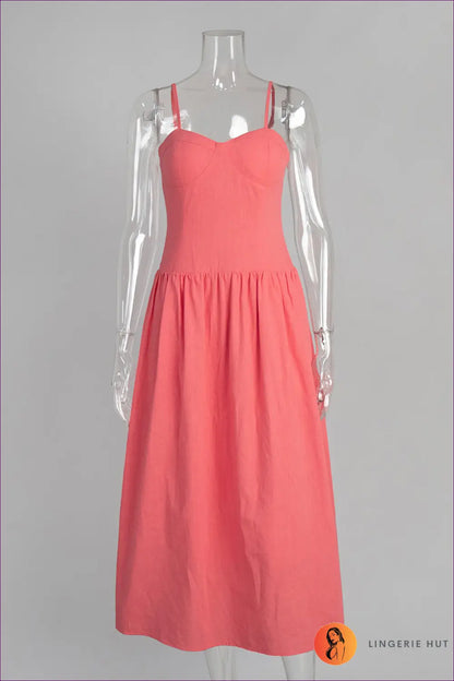 A Line Dress with Side Pocket Detail - Sunlit Ease - s / Pink - Casual • Cotton • Dresses - Lingerie Hut