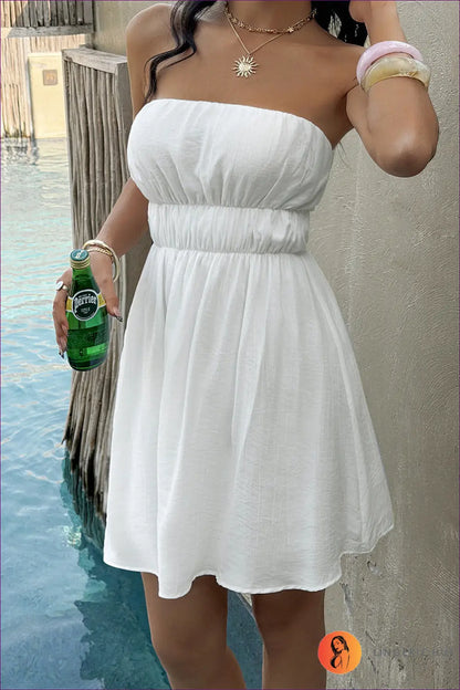 A Line Dress with Signature Waist Detail - Easy Elegance - s / White - Casual • Cotton • Dresses - Lingerie Hut