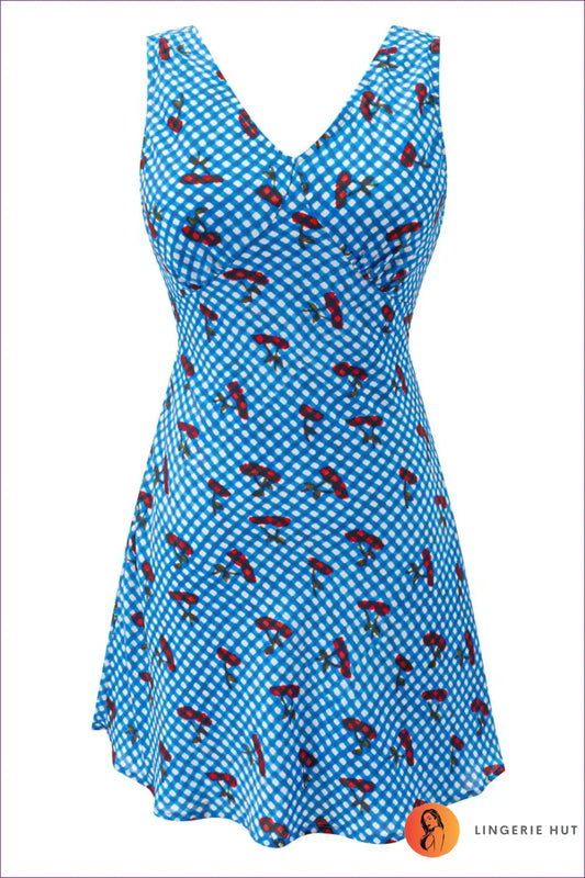 A Line Dress with Signature Waist Detail - Warm Weather Poise - s / Floral Blue Background - Casual • Cotton • Dresses