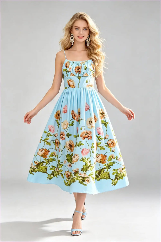 A Line Dress with Smocked Bodice - Late Afternoon Glow