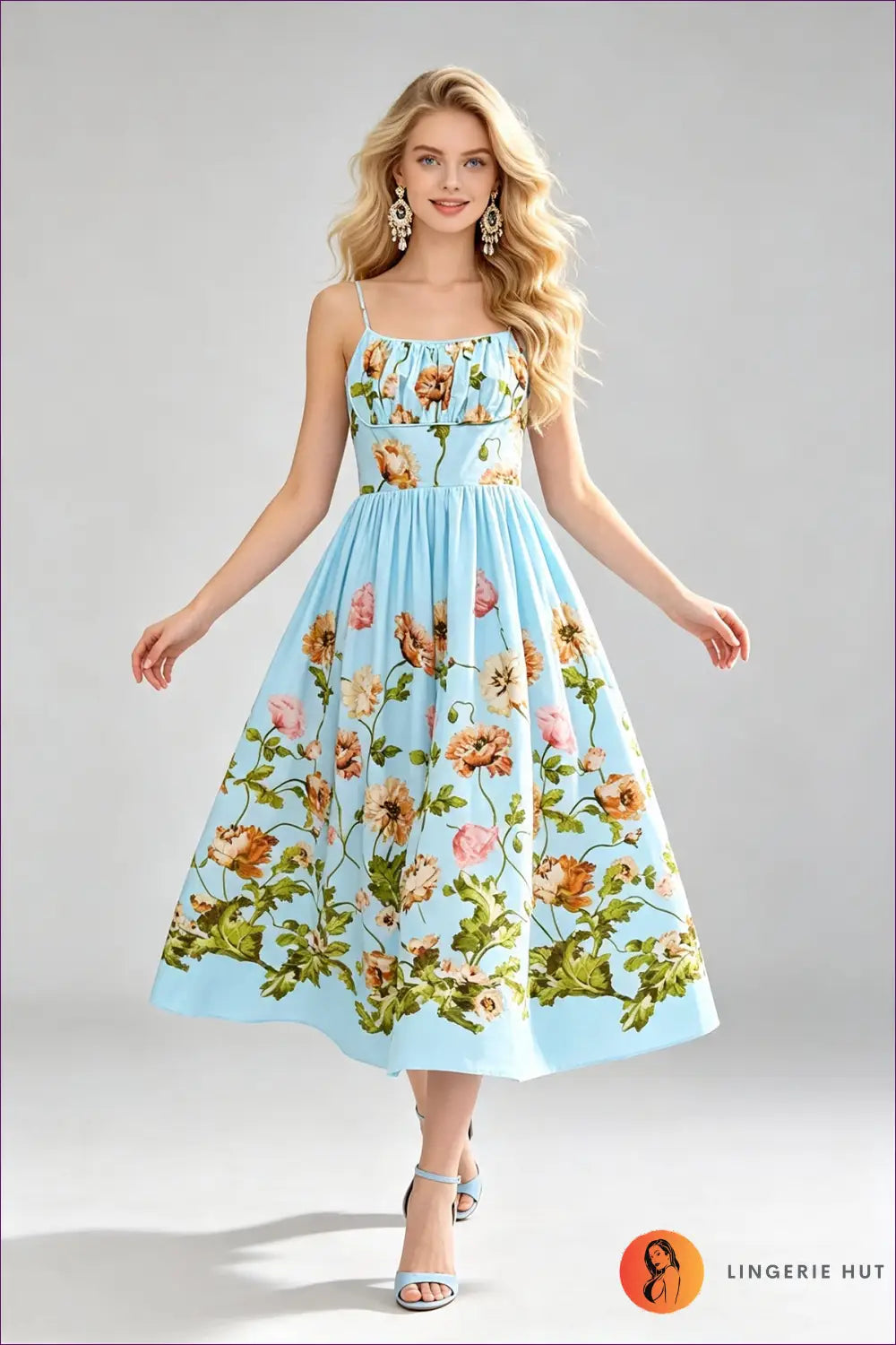 A Line Dress with Smocked Bodice - Late Afternoon Glow - s / Blue - Casual • Cotton • Dresses - Lingerie Hut