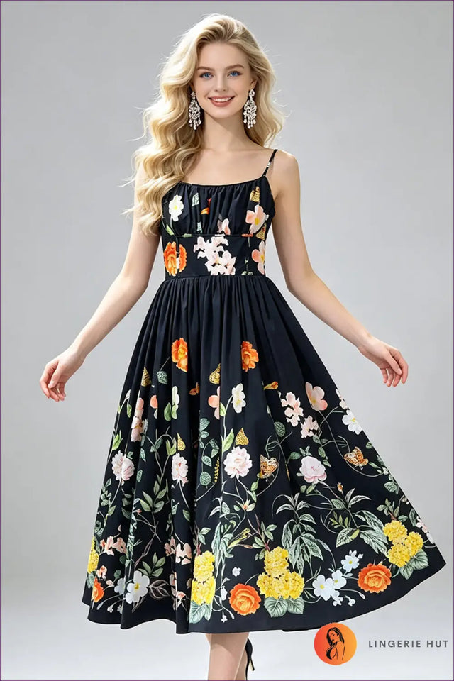 A Line Dress with Smocked Bodice - Late Afternoon Glow
