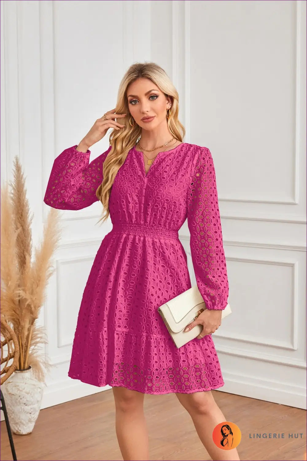 A Line Dress with Smocked Bodice - Sunlit Ease - Xl / Coral Red - Casual • Cotton • Dresses - Lingerie Hut