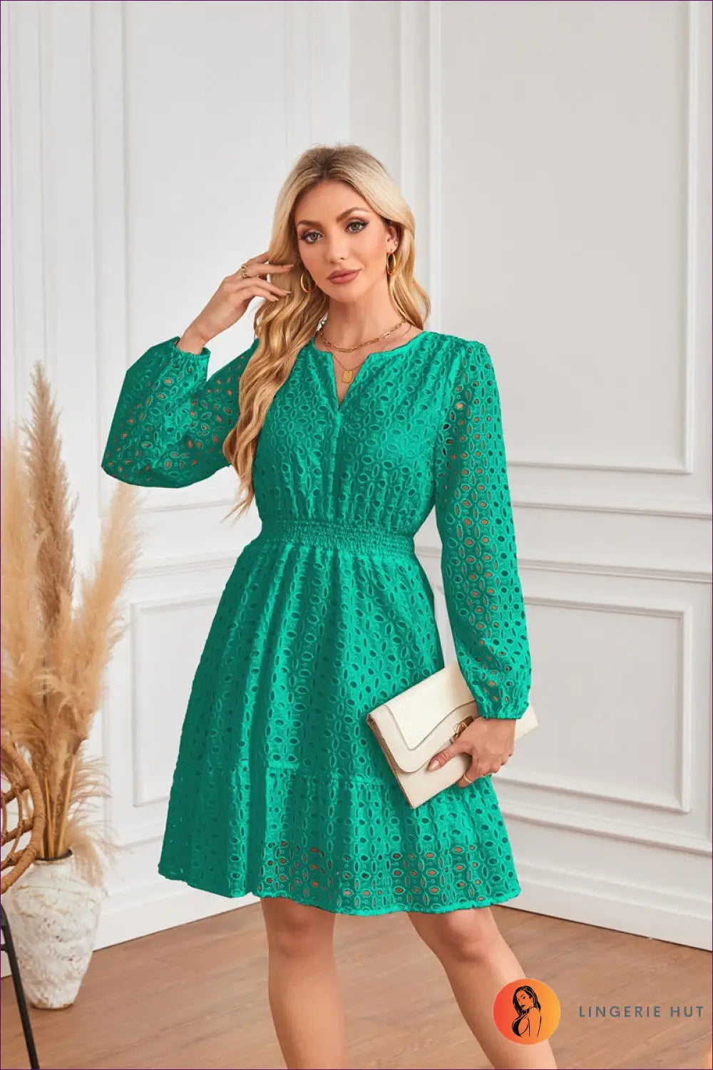 A Line Dress with Smocked Bodice - Sunlit Ease - Xl / Green - Casual • Cotton • Dresses - Lingerie Hut