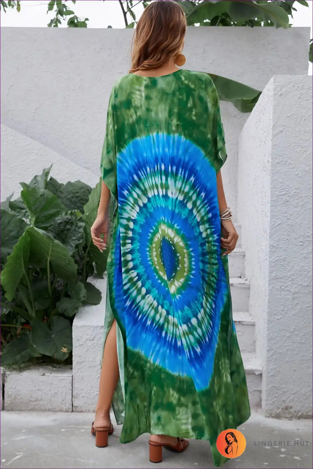 A Line Dress with Tie Dye Print - Bohemian Summer Escape for A-line, Boho, Casual, Cutout,