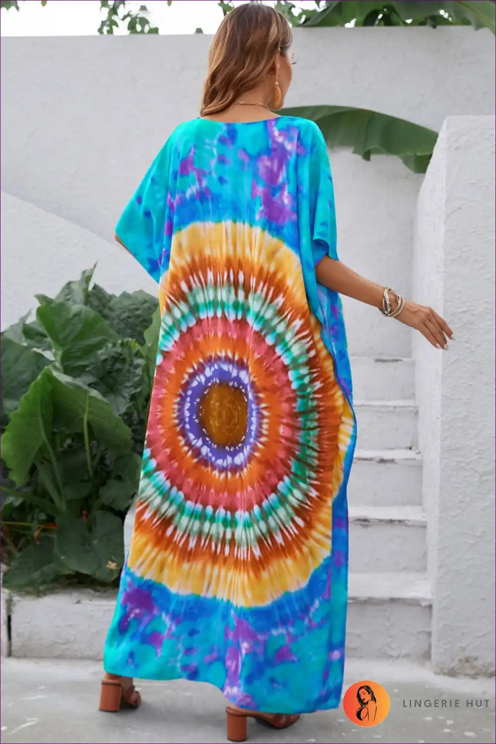 A Line Dress with Tie Dye Print - Bohemian Summer Escape for A-line, Boho, Casual, Cutout,