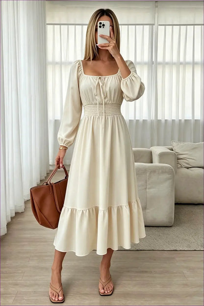 A Line Dress with Tie Waist Detail - Warm Weather Poise - Casual • Cotton • Dresses • Everyday - Lingerie Hut