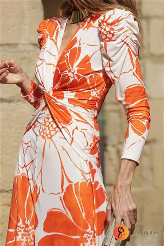 A Line Dress with Twisted Waist - Effortless City Elegance for A-line, Autumn, Dress, Everyday, Floral