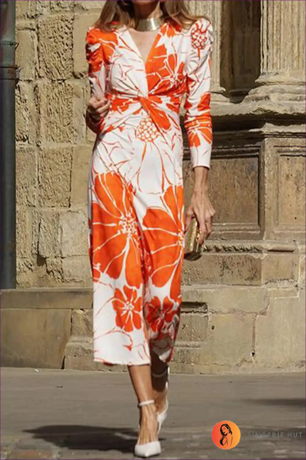 A Line Dress with Twisted Waist - Effortless City Elegance for A-line, Autumn, Dress, Everyday, Floral
