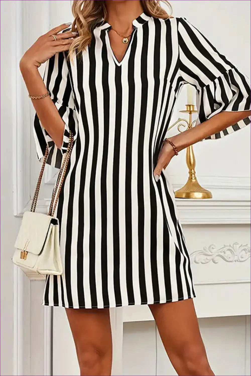 A-line Dress with Vertical Stripes - Effortless Daytime Chic for A-line, All Season, Casual, Dress, Everyday