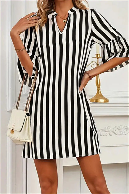 A-line Dress with Vertical Stripes - Effortless Daytime Chic for A-line, All Season, Casual, Dress, Everyday