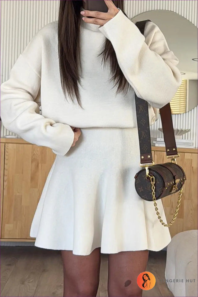 A-Line Knit Sweater Dress with Flared Skirt - Effortless Casual Days