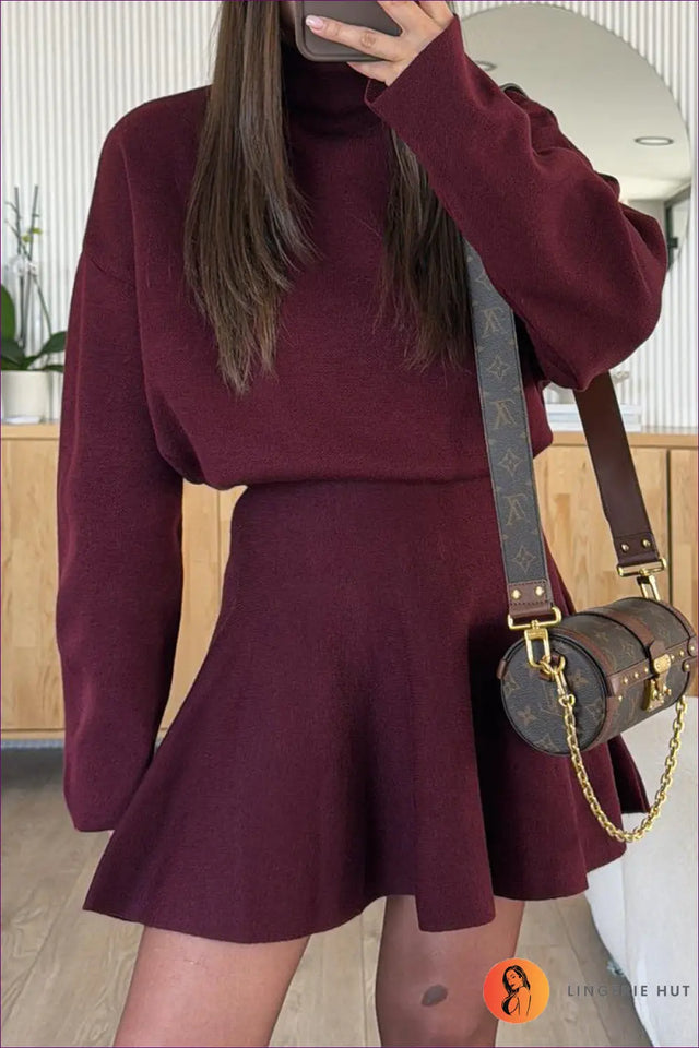 A-Line Knit Sweater Dress with Flared Skirt - Effortless Casual Days