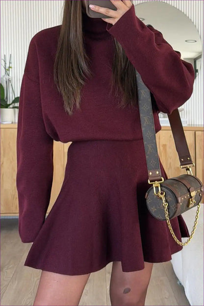 A-line Knit Sweater Dress with Flared Skirt - Effortless Casual Days for A-line, Autumn, Casual, Everyday,