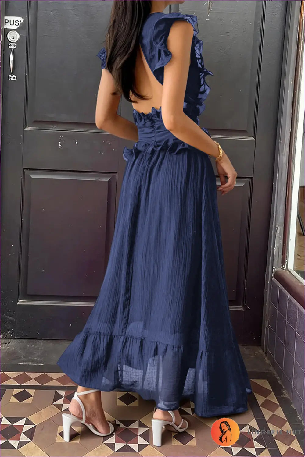A-line Maxi Dress with Backless Detail - Understated Glamour - s / Purplish Blue - Dresses - Autumn • Backless • Casual