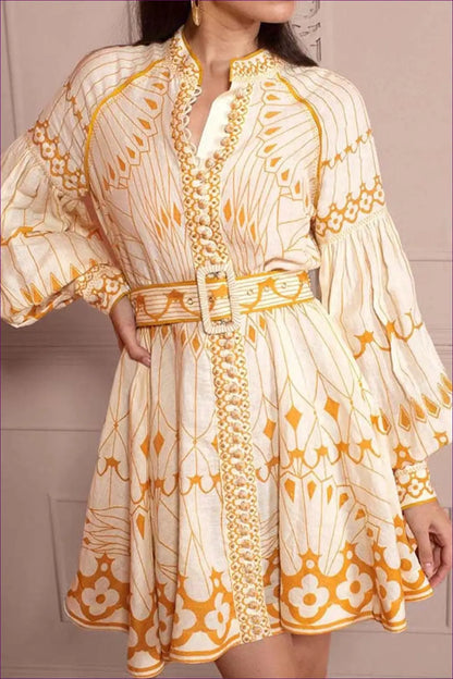 A-line Mini Dress with Balloon Sleeves - Effortless Elegance - Dresses - Autumn • Belted • Boho • Casual - Lingerie Hut