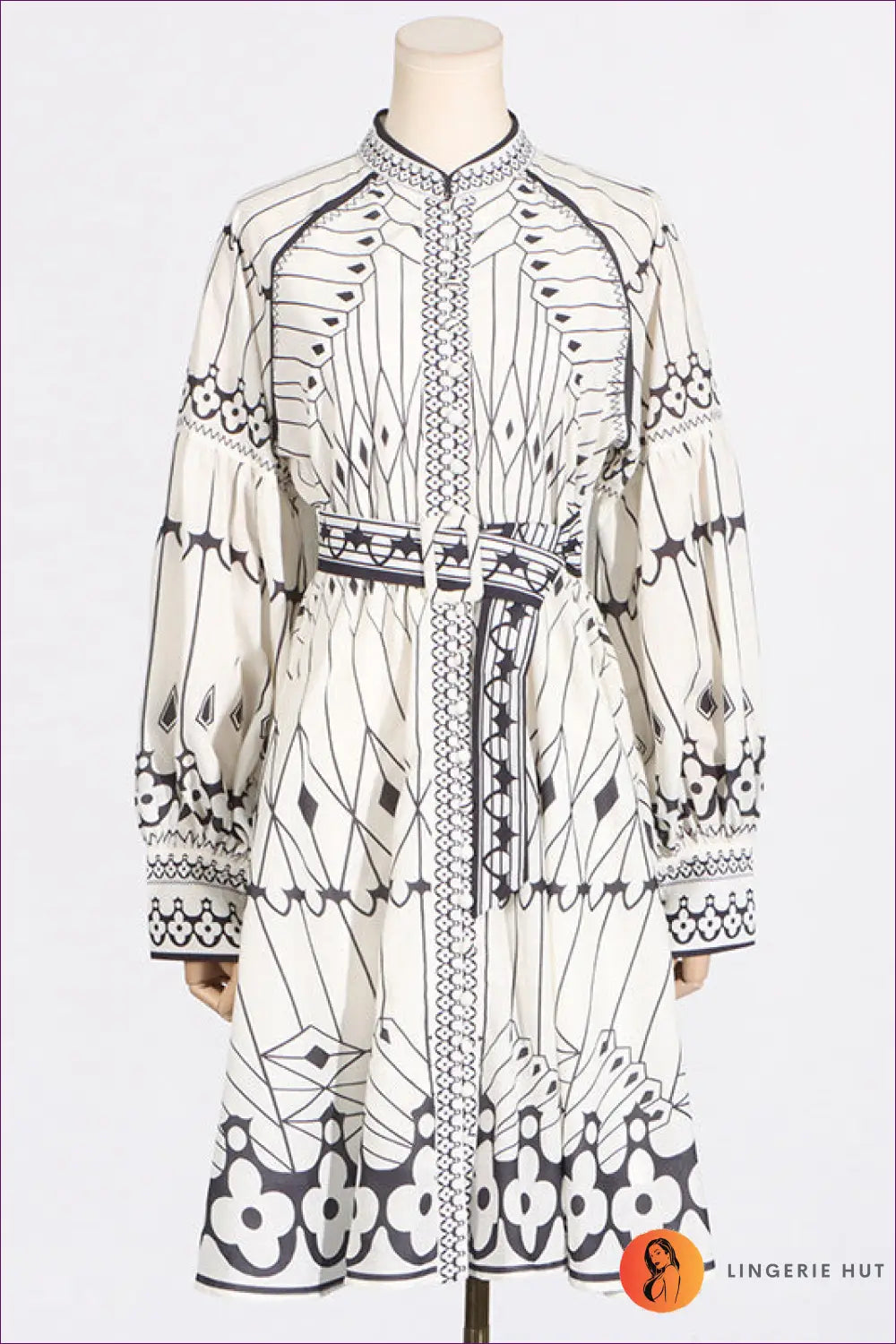 A-line Mini Dress with Balloon Sleeves - Effortless Elegance - s / White - Dresses - Autumn • Belted • Boho • Casual