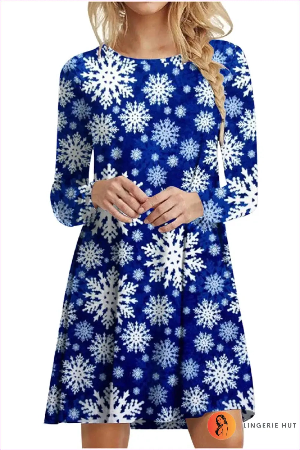 A-line Mini Dress with Festive Print - Winter Party Mood - Blue1 / s - Dresses - Lingerie Hut - Autumn • Casual
