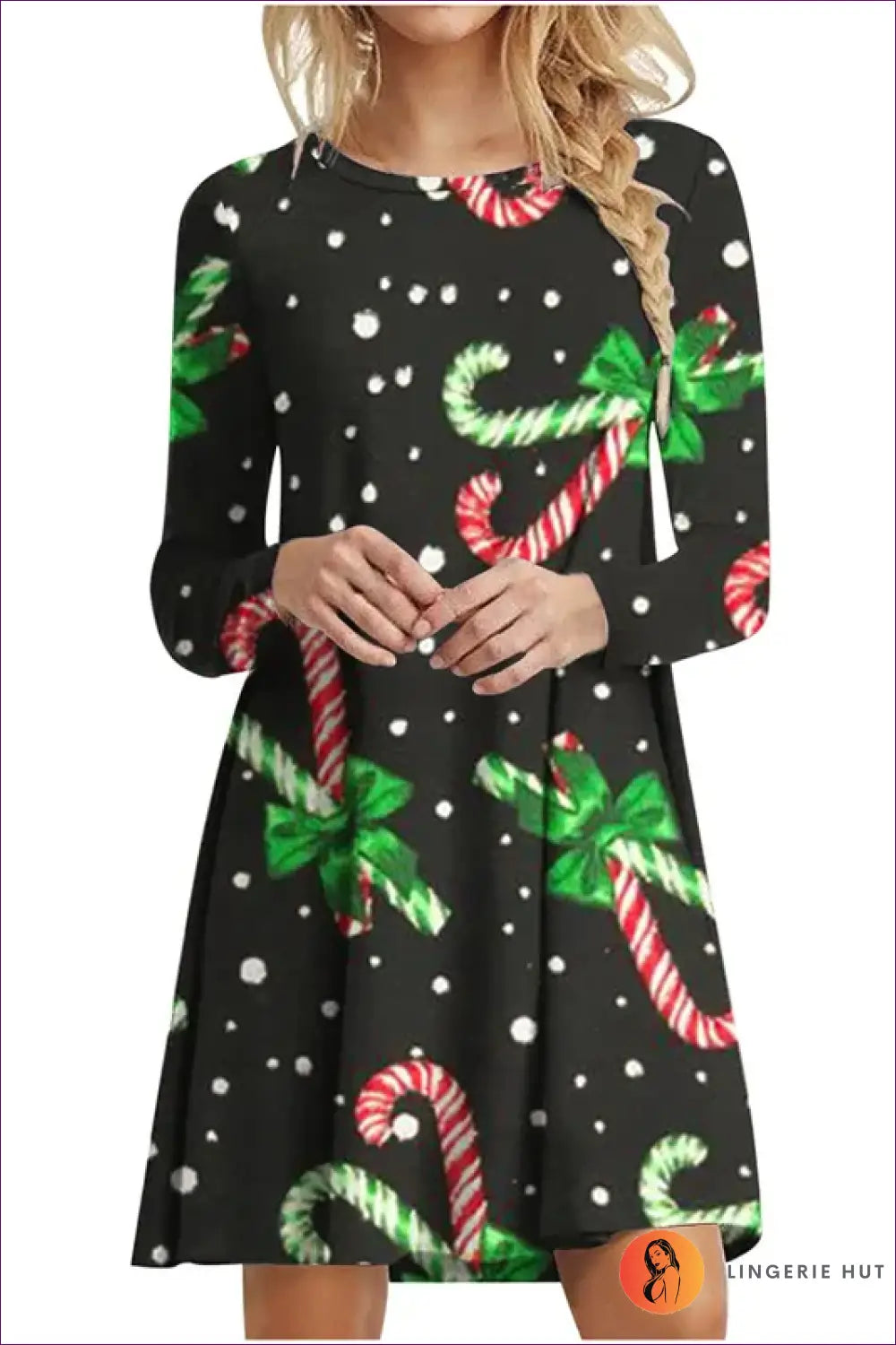 A-line Mini Dress with Festive Print - Winter Party Mood - Green / s - Dresses - Lingerie Hut - Autumn • Casual