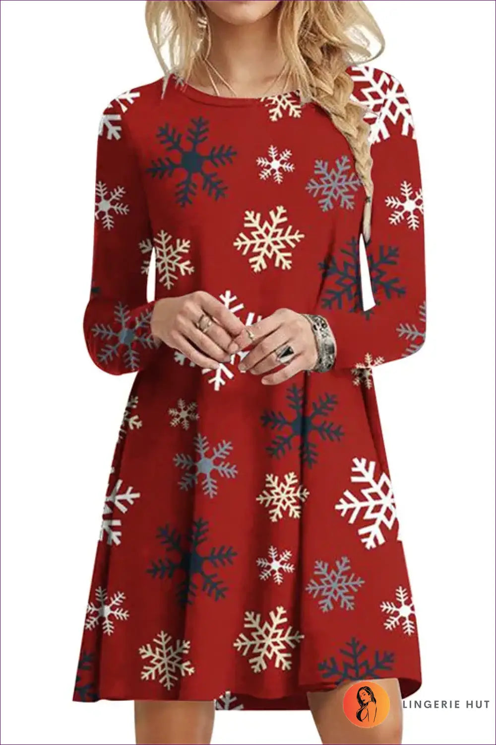A-line Mini Dress with Festive Print - Winter Party Mood - Red / s - Dresses - Lingerie Hut - Autumn • Casual • Everyday
