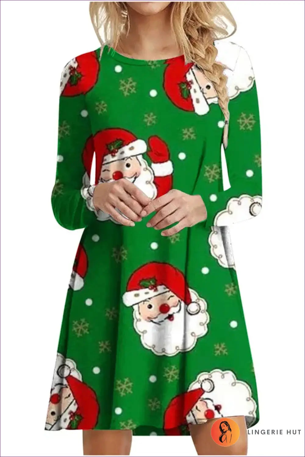 A-line Mini Dress with Festive Print - Winter Party Mood - Green1 / s - Dresses - Lingerie Hut - Autumn • Casual