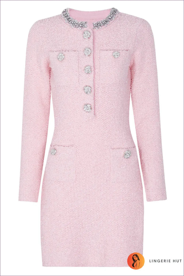 A-Line Mini Dress with Rhinestone Buttons - Effortless Everyday Glamour