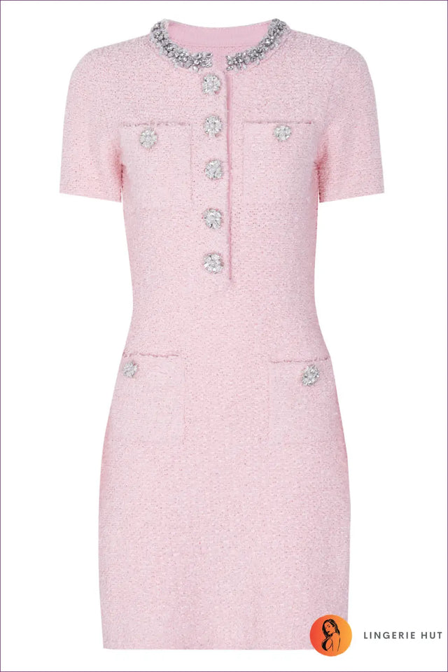 A-Line Mini Dress with Rhinestone Buttons - Effortless Everyday Glamour