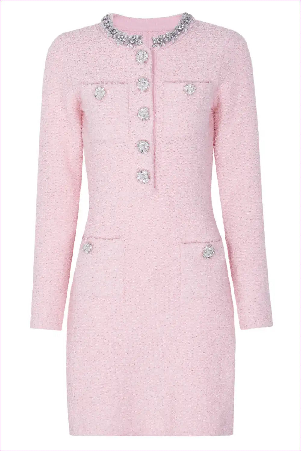 A Line Mini Dress with Rhinestone Buttons - Chic Everyday Sparkle for A-line, All Season, Casual, Dress,