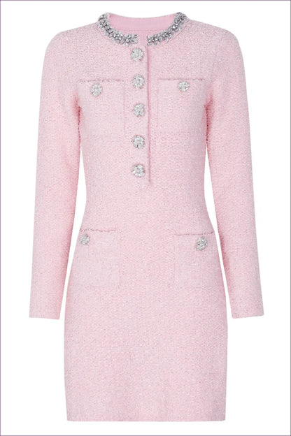 A-line Mini Dress with Rhinestone Buttons - Effortless Everyday Glamour - Dresses - All Season • Button Front • Casual