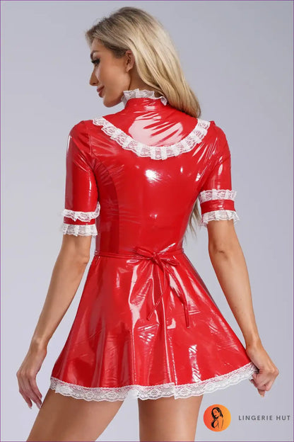 A-line Pvc Leather Servant Maid Dress with Lace Trim for A-line, Costume, just In, Lace,