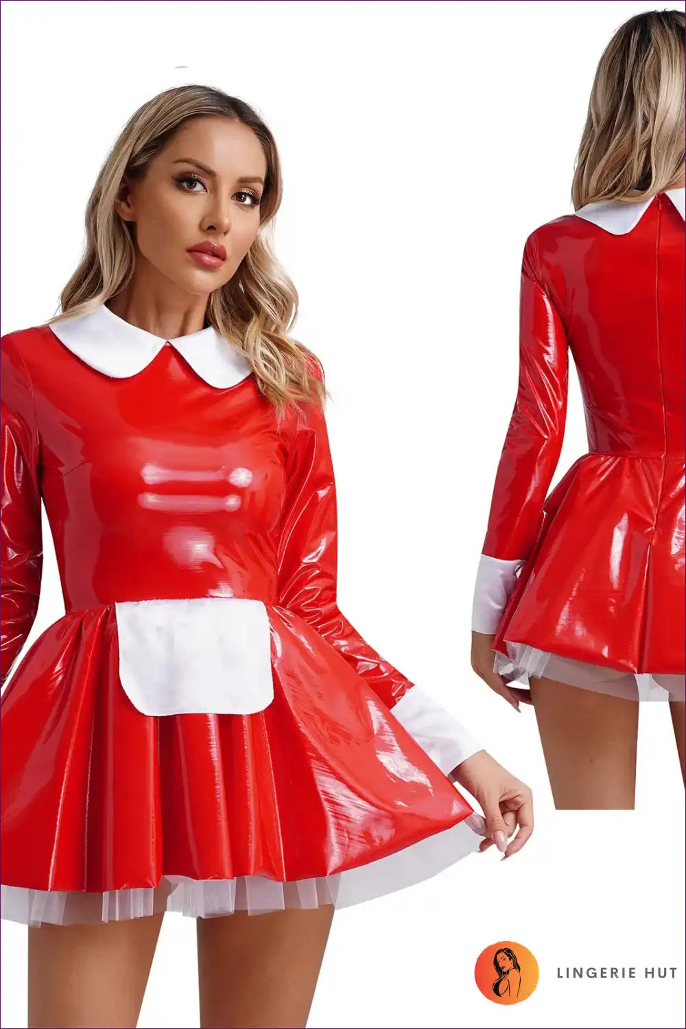 A-line Pvc Leather Servant Maid Dress with Lace Trim for A-line, Costume, just In, Lace,