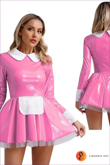 A-line Pvc Leather Servant Maid Dress with Lace Trim for A-line, Costume, just In, Lace,