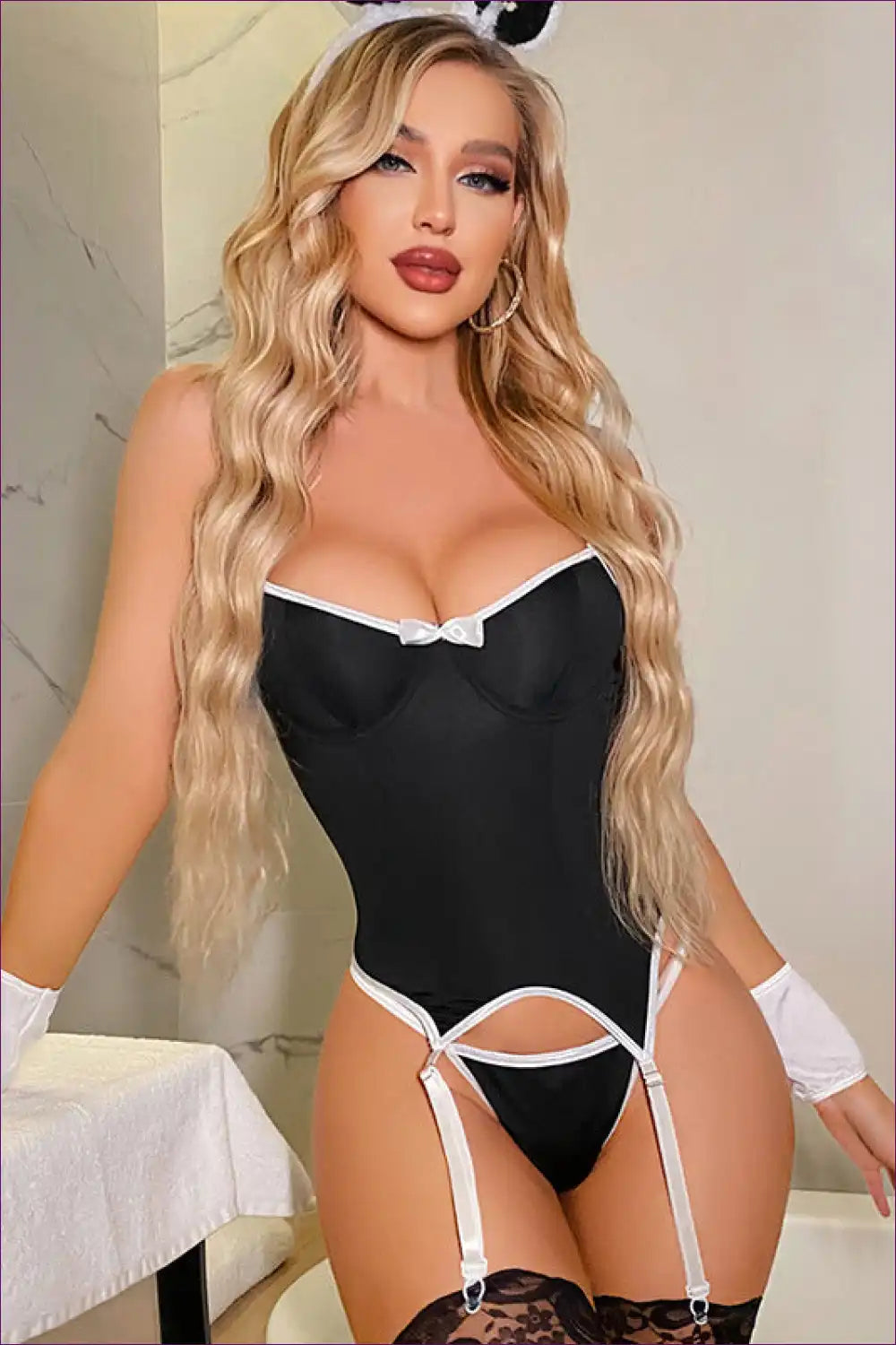 Lingerie Bra & Panty Set with 3d Bow Detail - Playful for Boudior, Set, Lingerie, Night In, Polyester