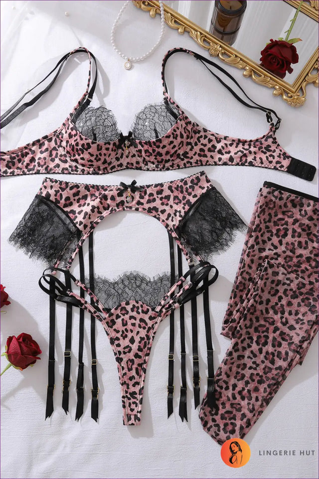 Animal Print Bra Set with Garter